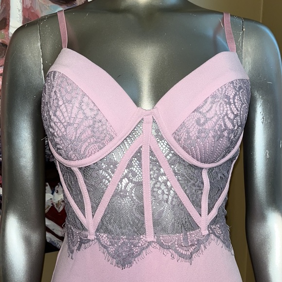MadRag hand dyed lace bustier body con pink purple dress medium sheer cupped bra - Picture 2 of 12